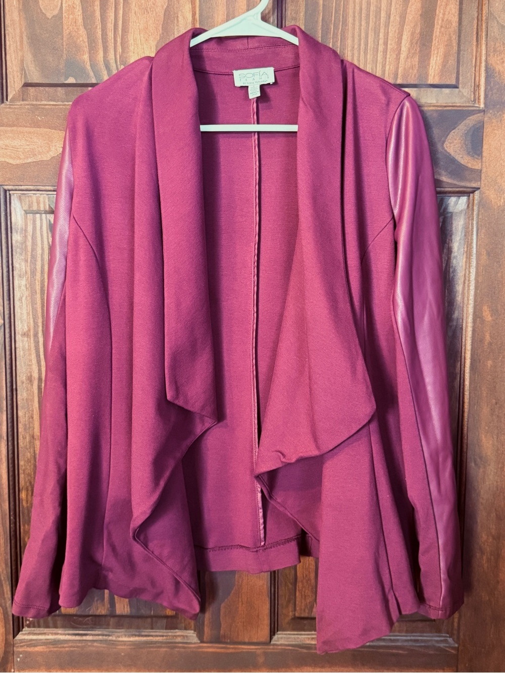 Open-Front Draped Jacket - Burgundy/Plum by Sophia Vergara